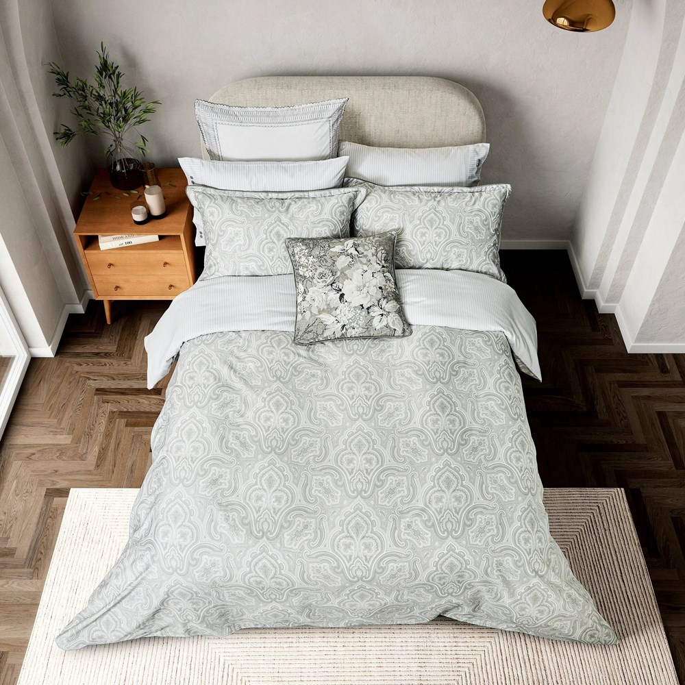 Amalia Bedding by Bedeck of Belfast in White Silver Grey